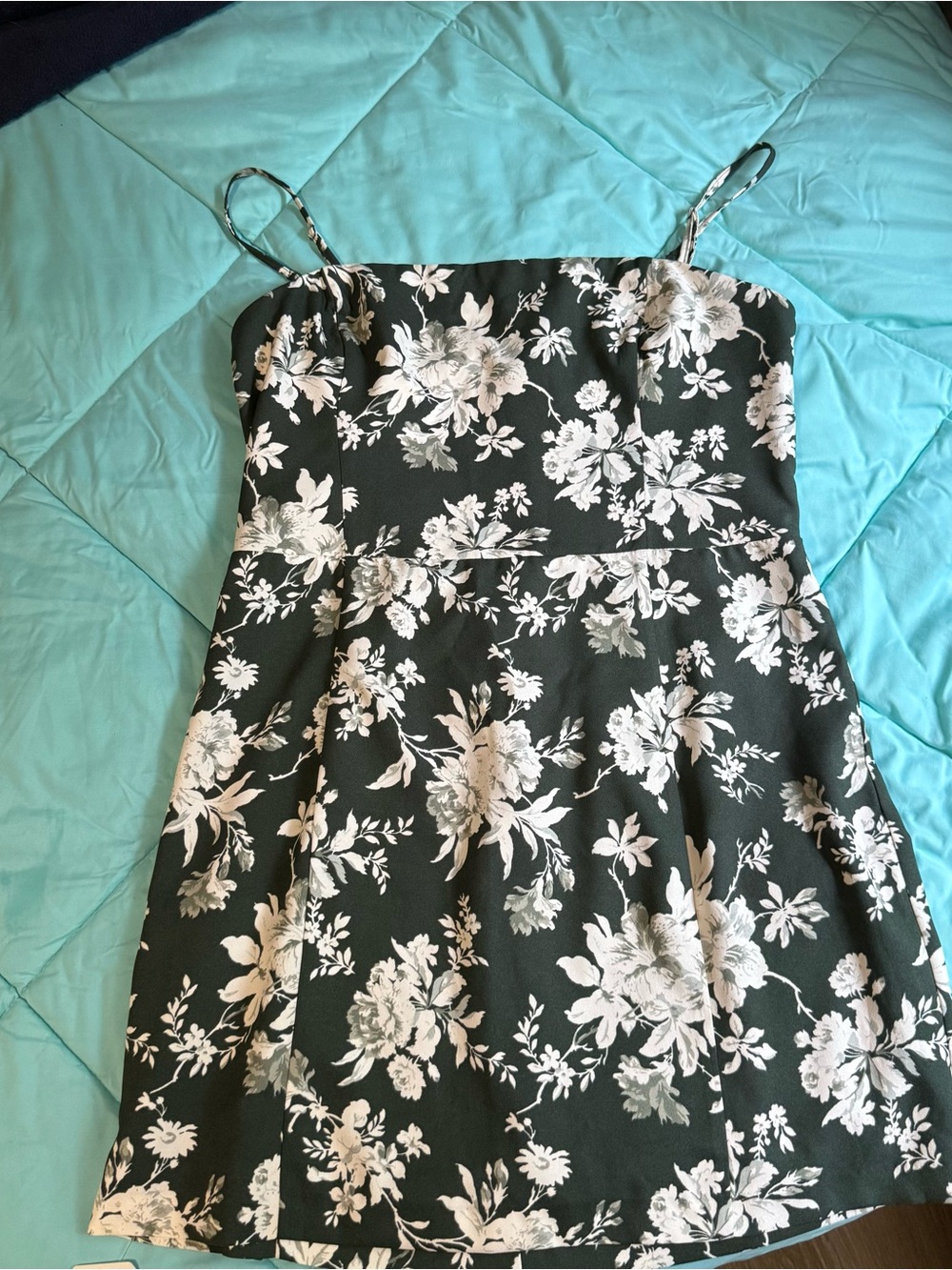 Abercrombie & Fitch Dark Green Floral Spaghetti Strap Mini Dress